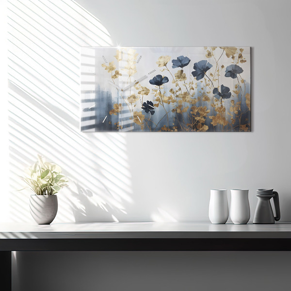 Glass wall clock rectangular Abstract flowers