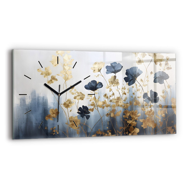 Glass wall clock rectangular Abstract flowers