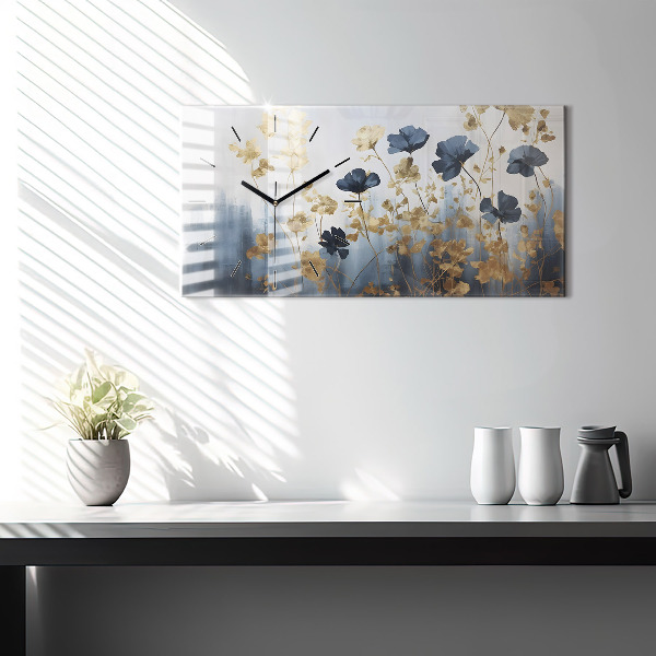 Glass wall clock rectangular Abstract flowers