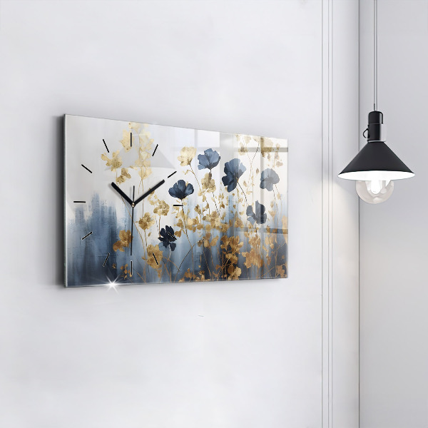 Glass wall clock rectangular Abstract flowers