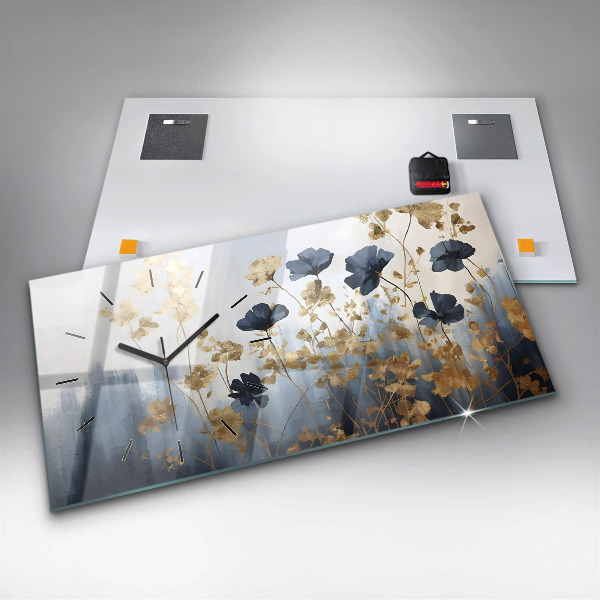 Glass wall clock rectangular Abstract flowers