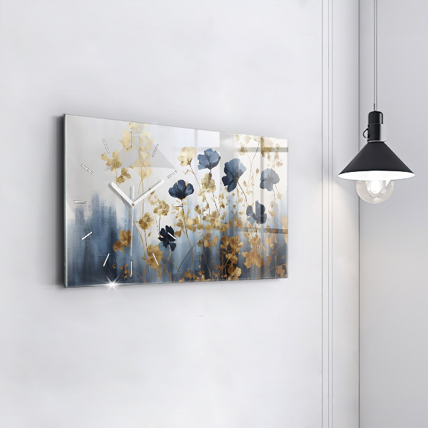 Glass wall clock rectangular Abstract flowers