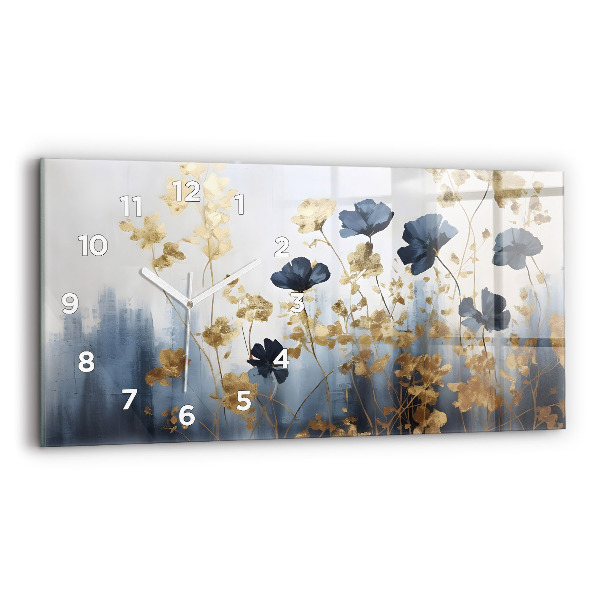 Glass wall clock rectangular Abstract flowers