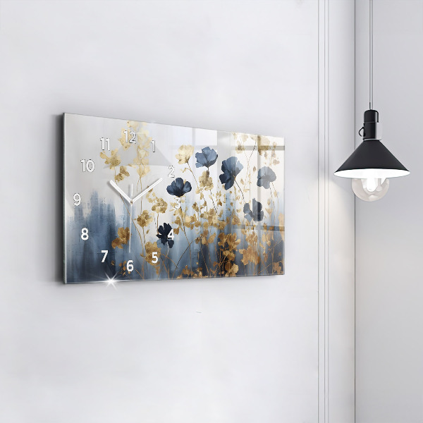 Glass wall clock rectangular Abstract flowers