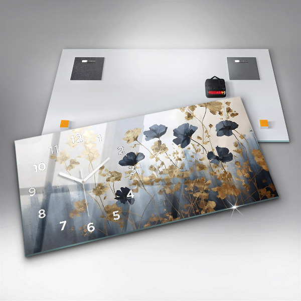 Glass wall clock rectangular Abstract flowers