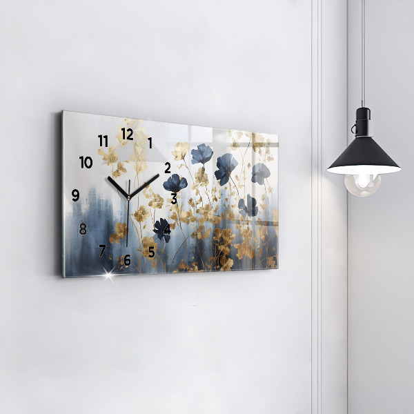 Glass wall clock rectangular Abstract flowers
