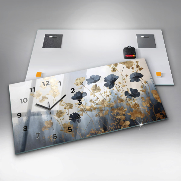 Glass wall clock rectangular Abstract flowers