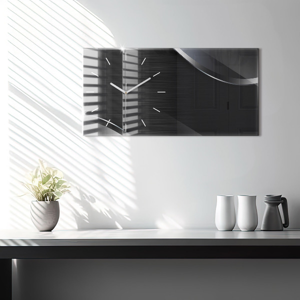 Glass wall clock rectangular Black and silver lines