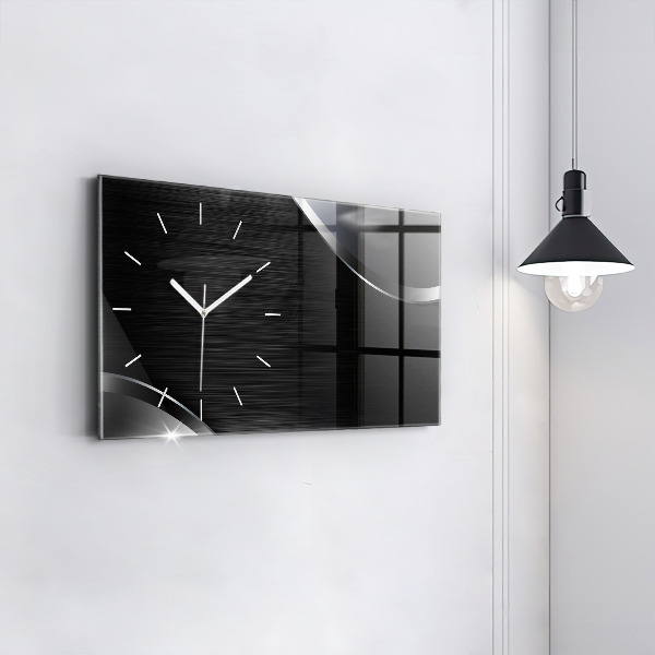 Glass wall clock rectangular Black and silver lines