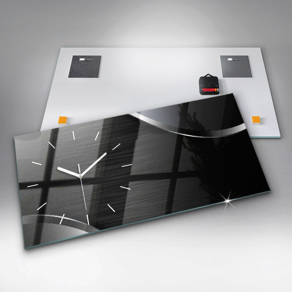 Glass wall clock rectangular Black and silver lines