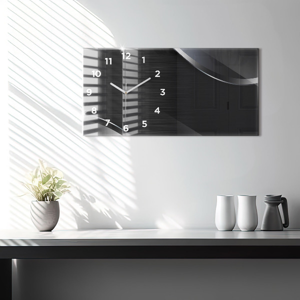 Glass wall clock rectangular Black and silver lines
