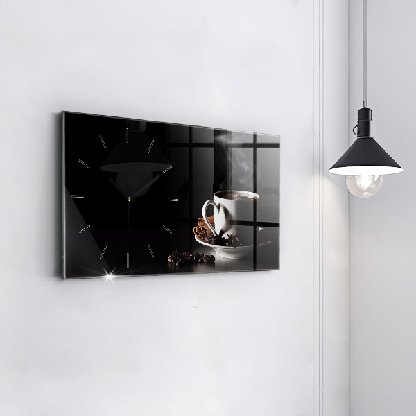 Glass wall clock rectangular A cup of coffee
