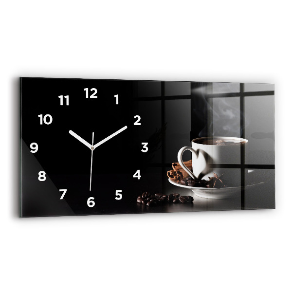 Glass wall clock rectangular A cup of coffee