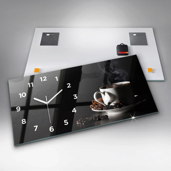 Glass wall clock rectangular A cup of coffee