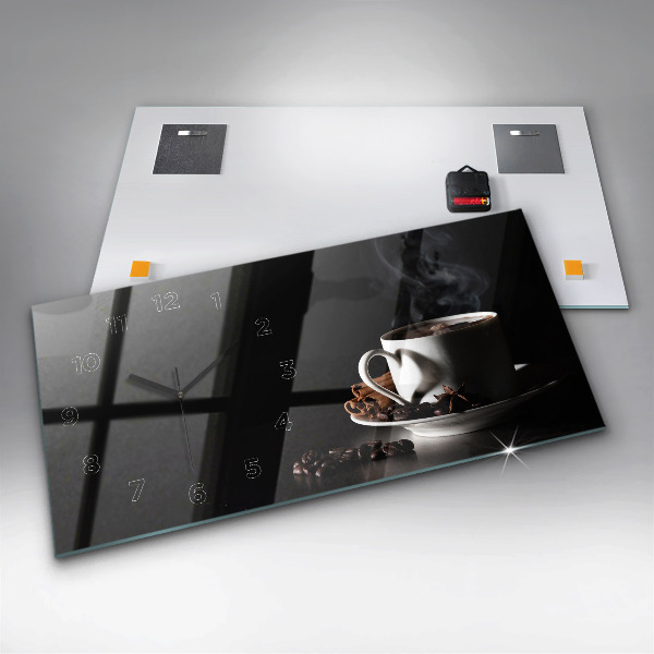 Glass wall clock rectangular A cup of coffee