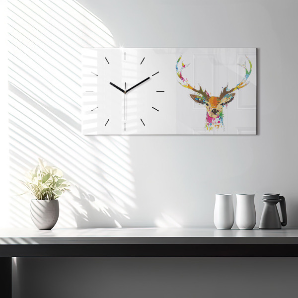 Glass wall clock rectangular Colorful deer head