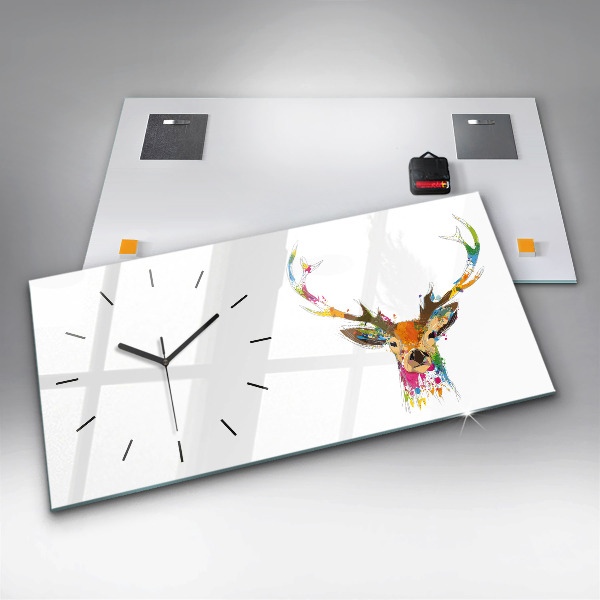 Glass wall clock rectangular Colorful deer head