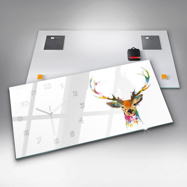Glass wall clock rectangular Colorful deer head