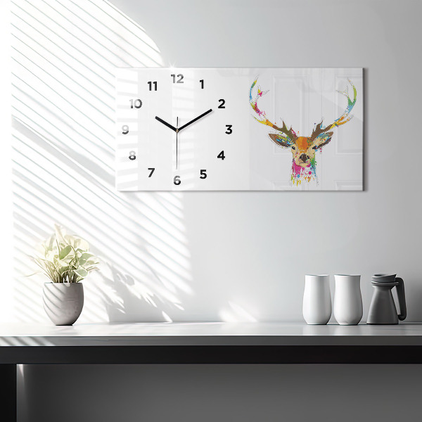 Glass wall clock rectangular Colorful deer head