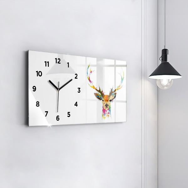 Glass wall clock rectangular Colorful deer head