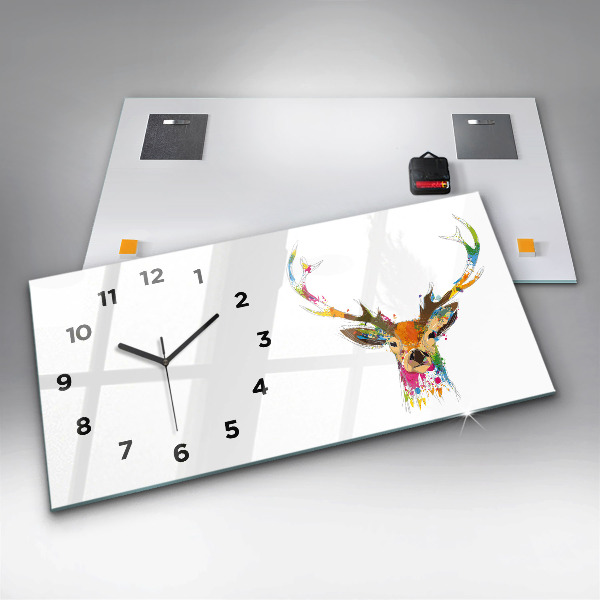 Glass wall clock rectangular Colorful deer head