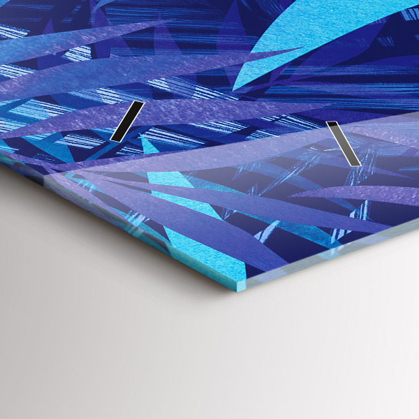 Glass wall clock rectangular Blue leaves