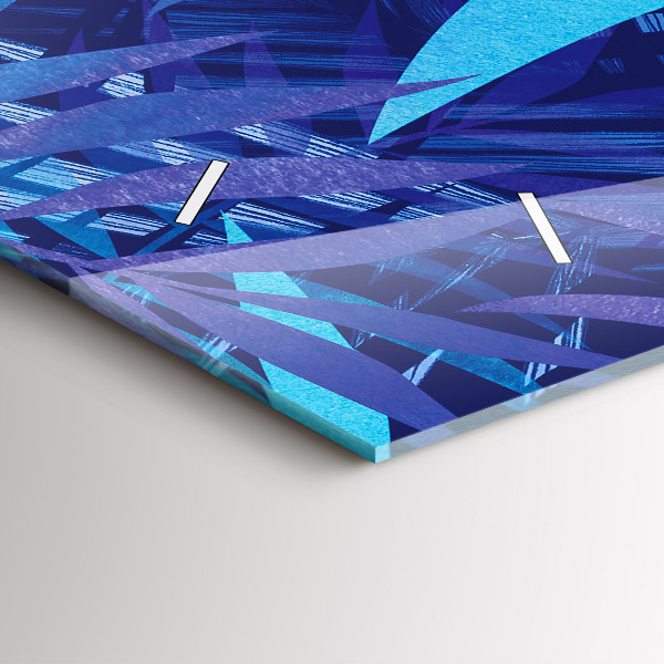 Glass wall clock rectangular Blue leaves