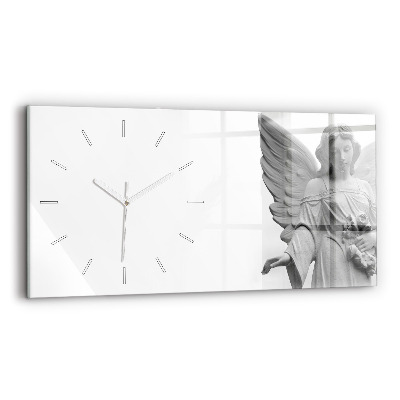 Glass wall clock rectangular Sculpture of an angel with wings