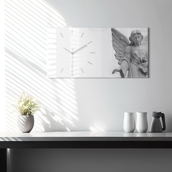 Glass wall clock rectangular Sculpture of an angel with wings