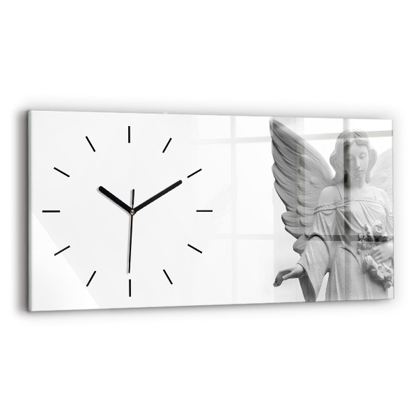 Glass wall clock rectangular Sculpture of an angel with wings