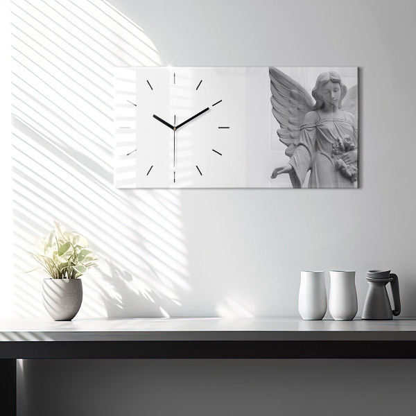 Glass wall clock rectangular Sculpture of an angel with wings