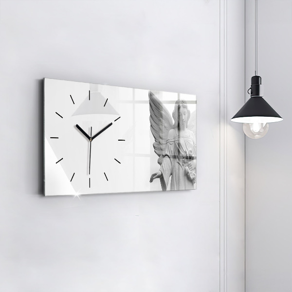 Glass wall clock rectangular Sculpture of an angel with wings