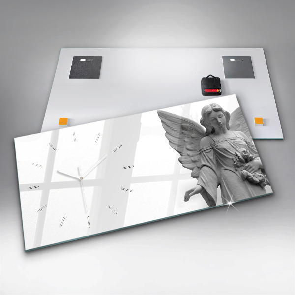 Glass wall clock rectangular Sculpture of an angel with wings
