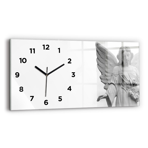 Glass wall clock rectangular Sculpture of an angel with wings