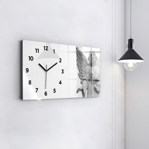 Glass wall clock rectangular Sculpture of an angel with wings