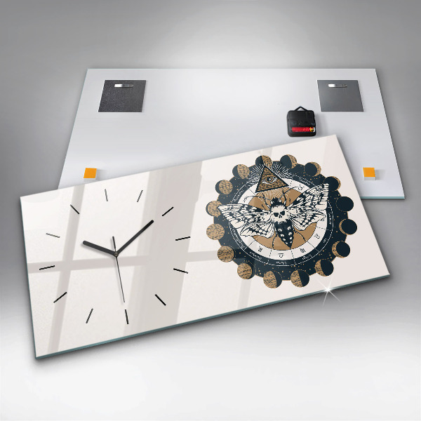 Glass wall clock rectangular Moon Phases and the Eye