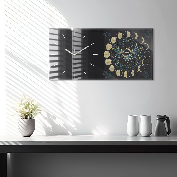Glass wall clock rectangular Moon Phases and Insect