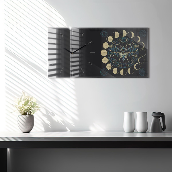 Glass wall clock rectangular Moon Phases and Insect