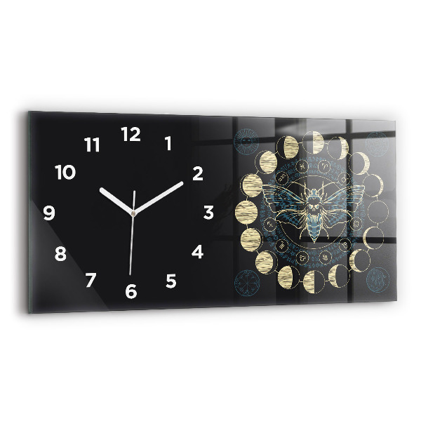 Glass wall clock rectangular Moon Phases and Insect