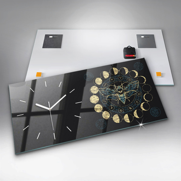 Glass wall clock rectangular Moon Phases and Insect