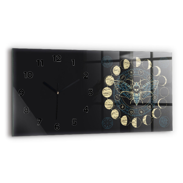 Glass wall clock rectangular Moon Phases and Insect