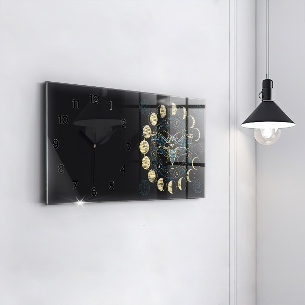 Glass wall clock rectangular Moon Phases and Insect
