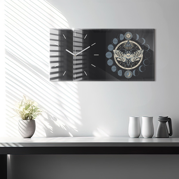 Glass wall clock rectangular Moon phases
