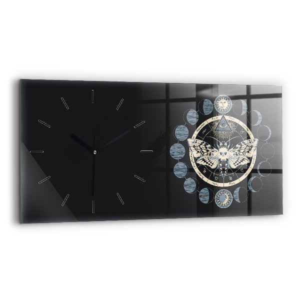 Glass wall clock rectangular Moon phases