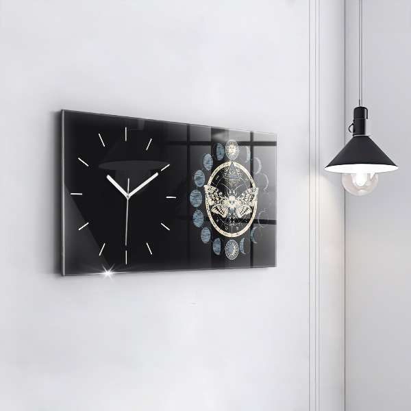 Glass wall clock rectangular Moon phases