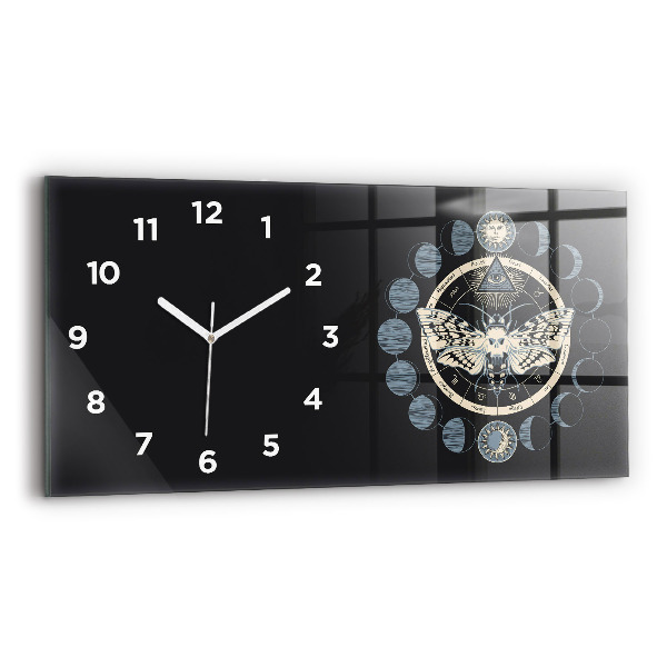 Glass wall clock rectangular Moon phases