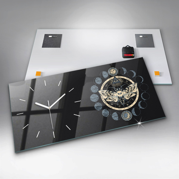 Glass wall clock rectangular Moon phases