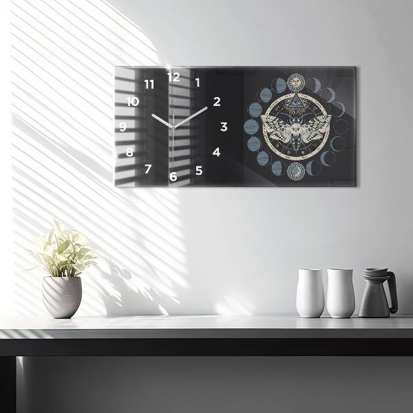 Glass wall clock rectangular Moon phases