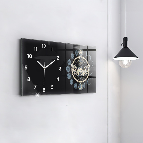 Glass wall clock rectangular Moon phases