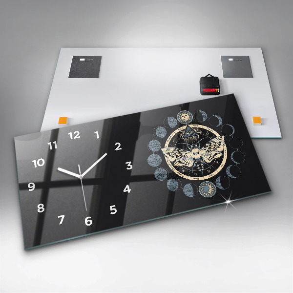 Glass wall clock rectangular Moon phases